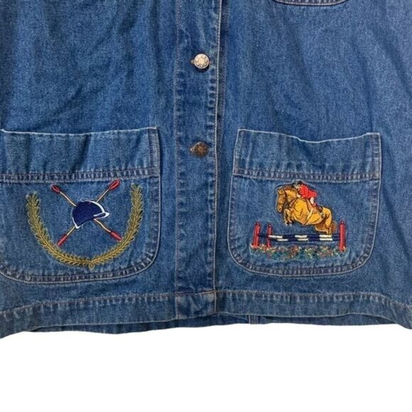 Vintage Casey Coleman Equestrian Embroidered Heritage Chore Denim Jacket S - Picture 2 of 6